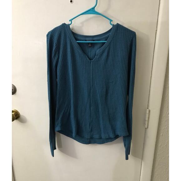 Aeropostale Waffle Knit Thermal Long Sleeve Tee L Turquoise Cabincore Classic - Picture 3 of 11